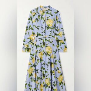 OSCAR DE LA RENTA Belted floral-print cotton-blend poplin midi shirt dress